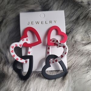 Heart-Shaped Red and Black Earrings